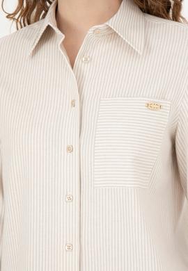 Kadın Bej Uzun Kollu Çizgili Gömlek - 50272449010