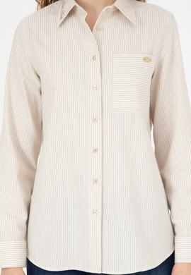 Kadın Bej Uzun Kollu Çizgili Gömlek - 50272449010