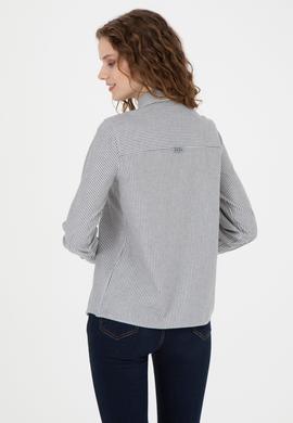 Kadın Lacivert Uzun Kollu Çizgili Gömlek - 50272449003