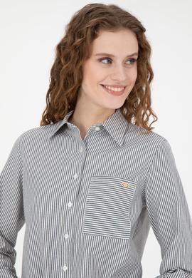 Kadın Lacivert Uzun Kollu Çizgili Gömlek - 50272449003