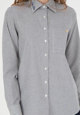 Kadın Lacivert Uzun Kollu Çizgili Gömlek - 50272449003