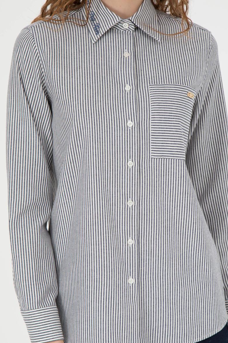 Kadın Lacivert Uzun Kollu Çizgili Gömlek - 50272449003