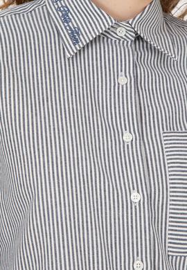 Kadın Lacivert Uzun Kollu Çizgili Gömlek - 50272449003