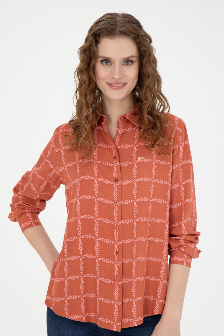 Kadın Kiremit Uzun Kollu Gömlek - 50272138018