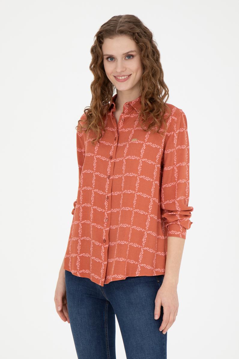 Kadın Kiremit Uzun Kollu Gömlek