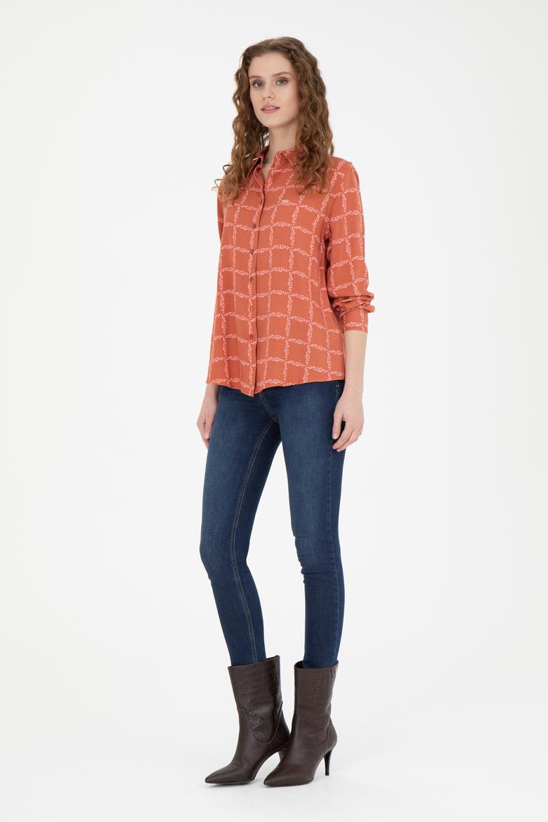 Kadın Kiremit Uzun Kollu Gömlek - 50272138018