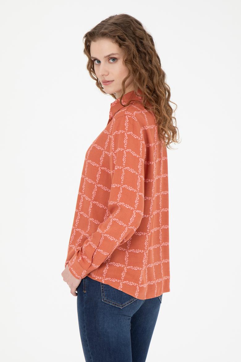 Kadın Kiremit Uzun Kollu Gömlek - 50272138018