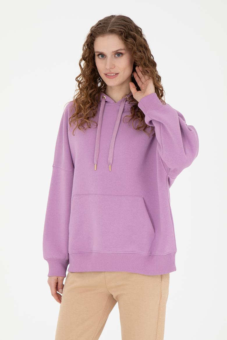 Kadın Lila Kapüşonlu Sweatshirt - 50273081012