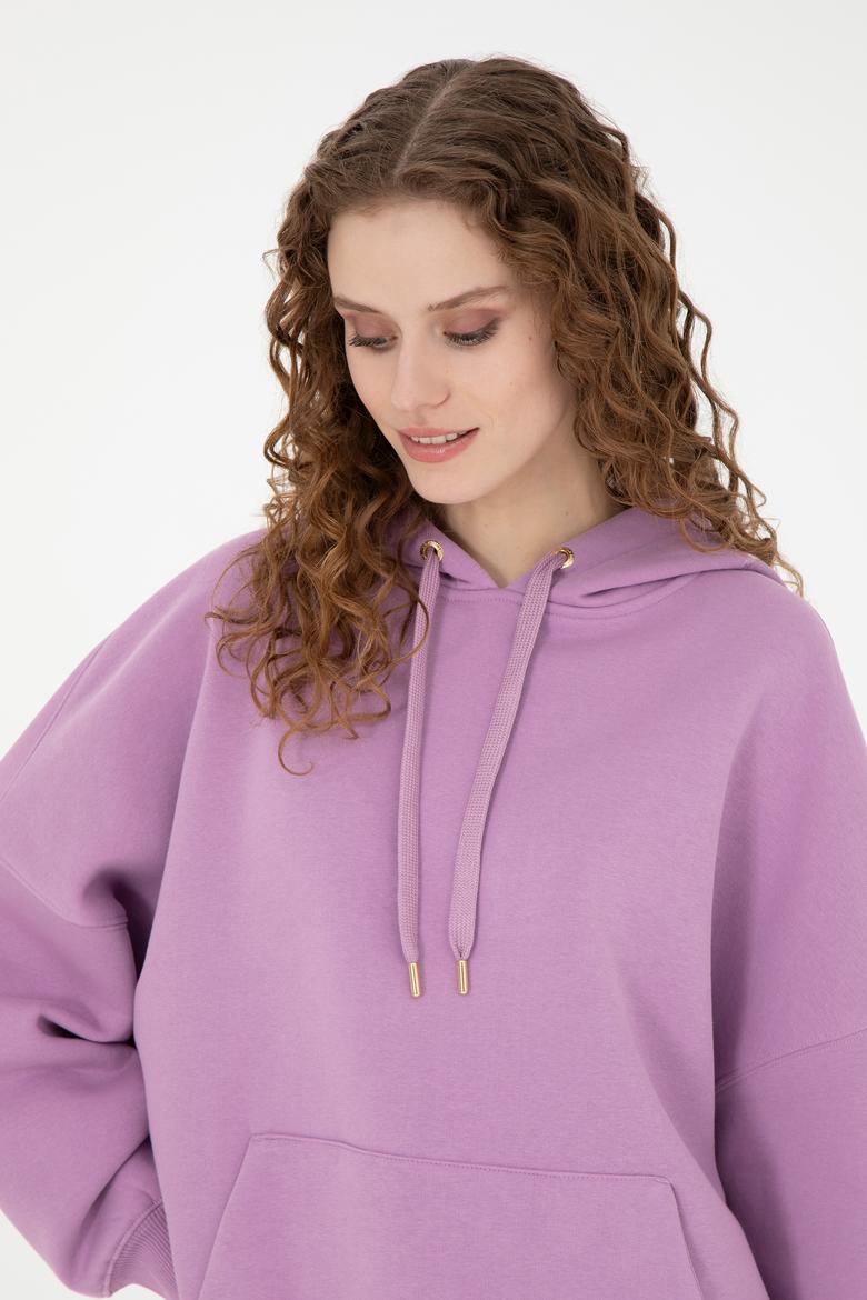 Kadın Lila Kapüşonlu Sweatshirt - 50273081012