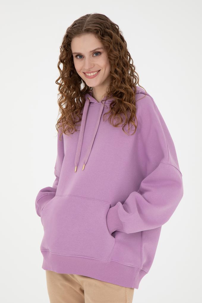 Kadın Lila Kapüşonlu Sweatshirt