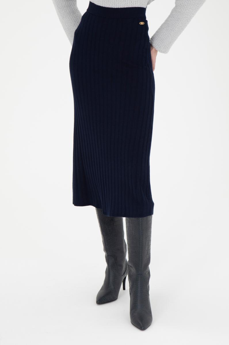 Kadın Lacivert Midi Boy Triko Etek