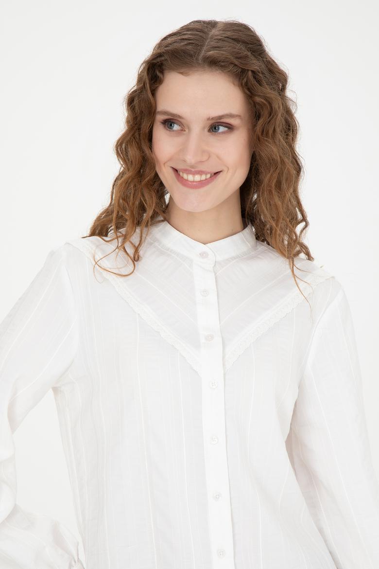 Kadın Beyaz Uzun Kollu Gömlek - 50276357012
