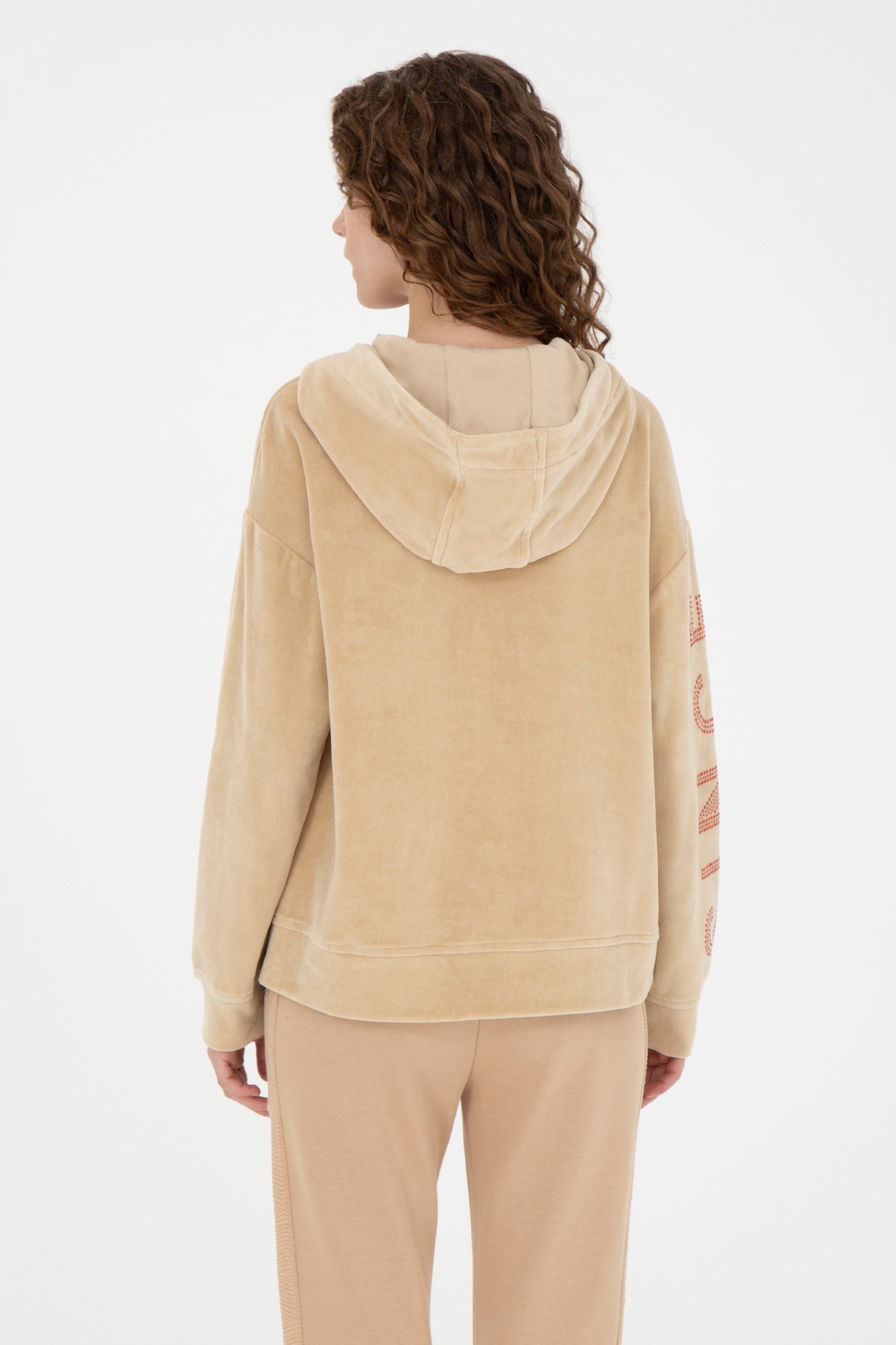 Kadın Kum Kapüşonlu Sweatshirt - Image 5
