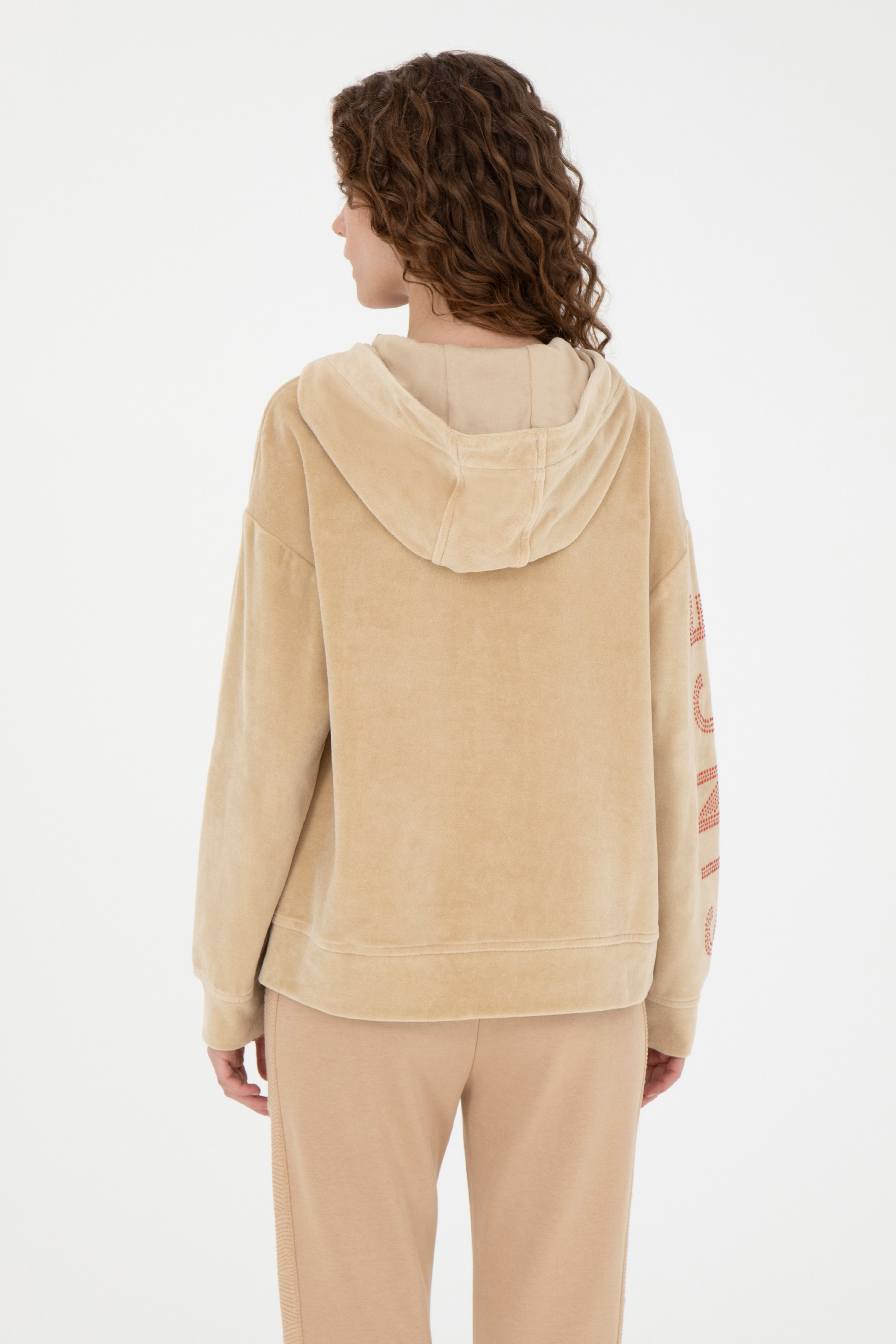 Kadın Kum Kapüşonlu Sweatshirt