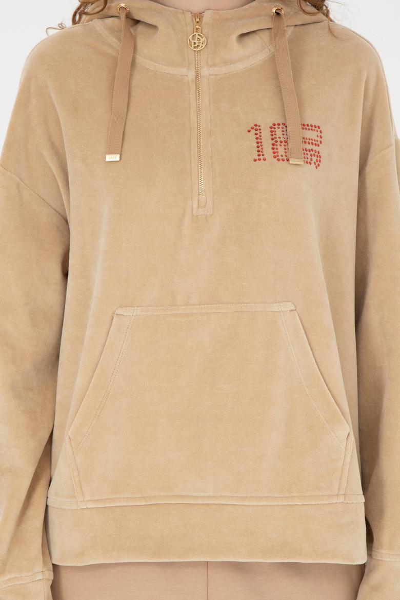 Kadın Kum Kapüşonlu Sweatshirt - 50271593004