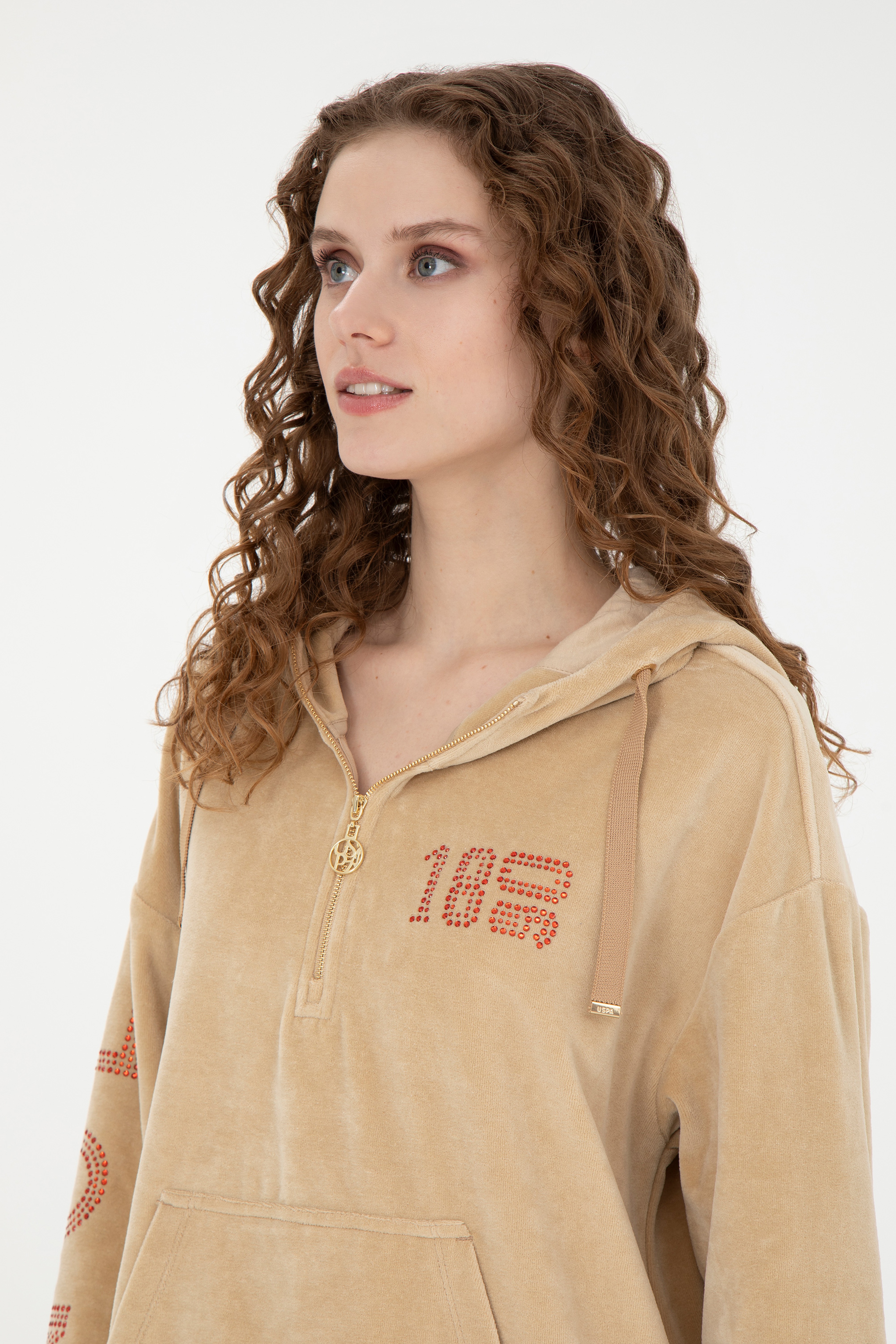 Kadın Kum Kapüşonlu Sweatshirt - Image 2