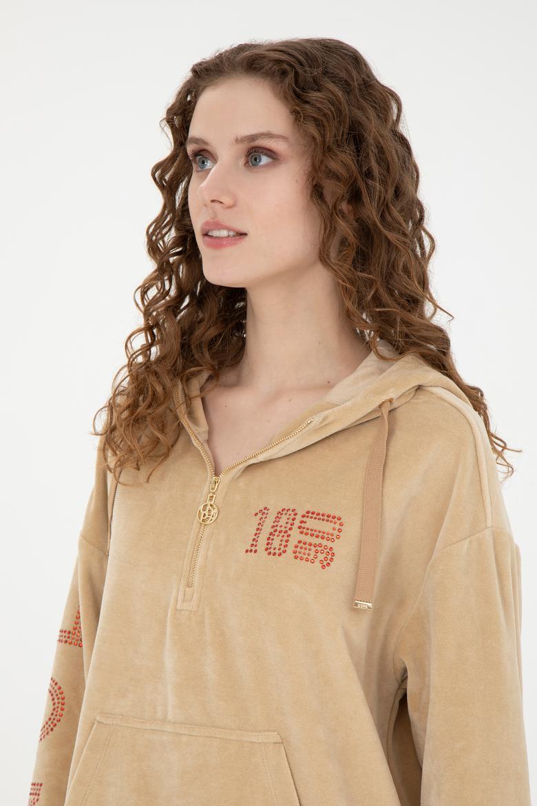 Kadın Kum Kapüşonlu Sweatshirt - 50271593004