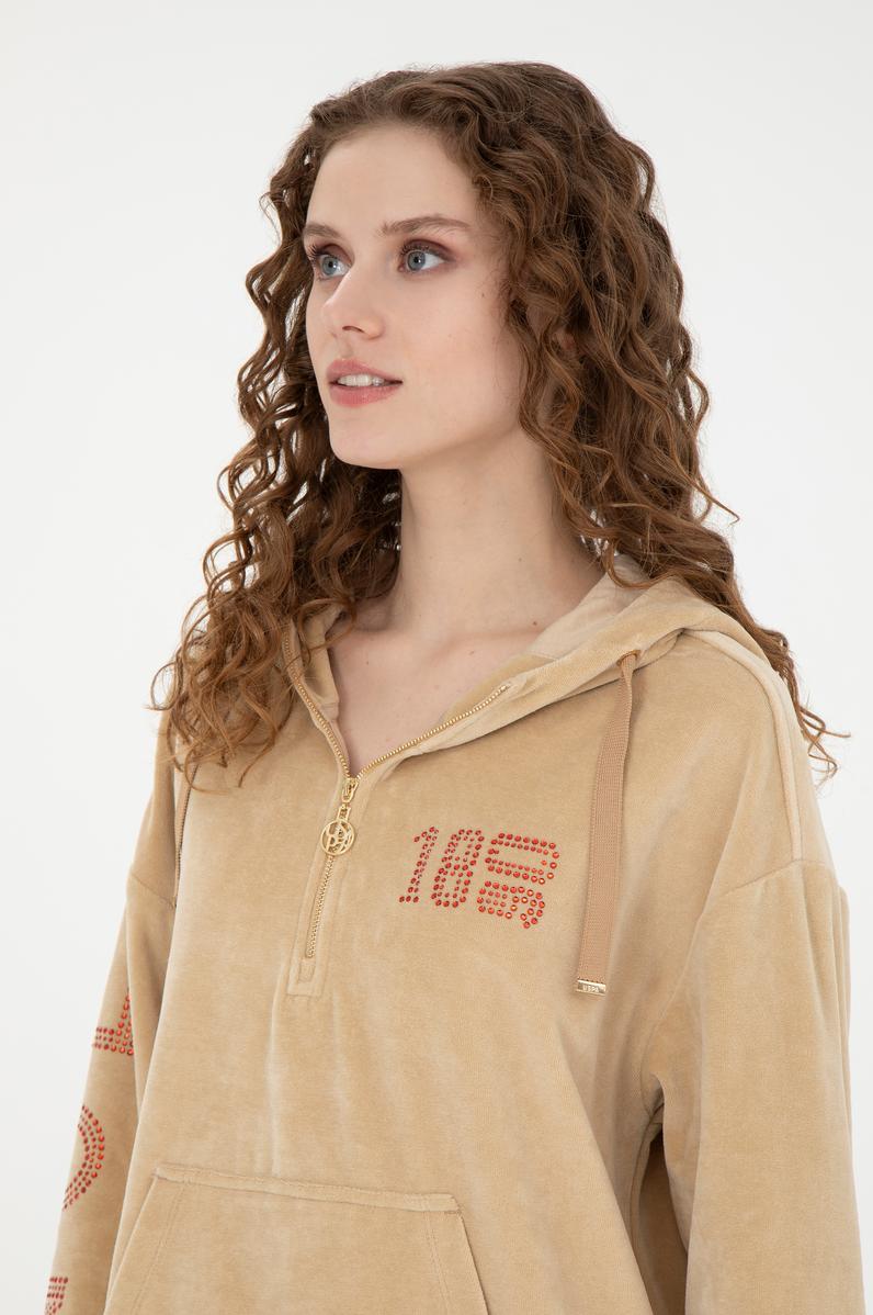 Kadın Kum Kapüşonlu Sweatshirt