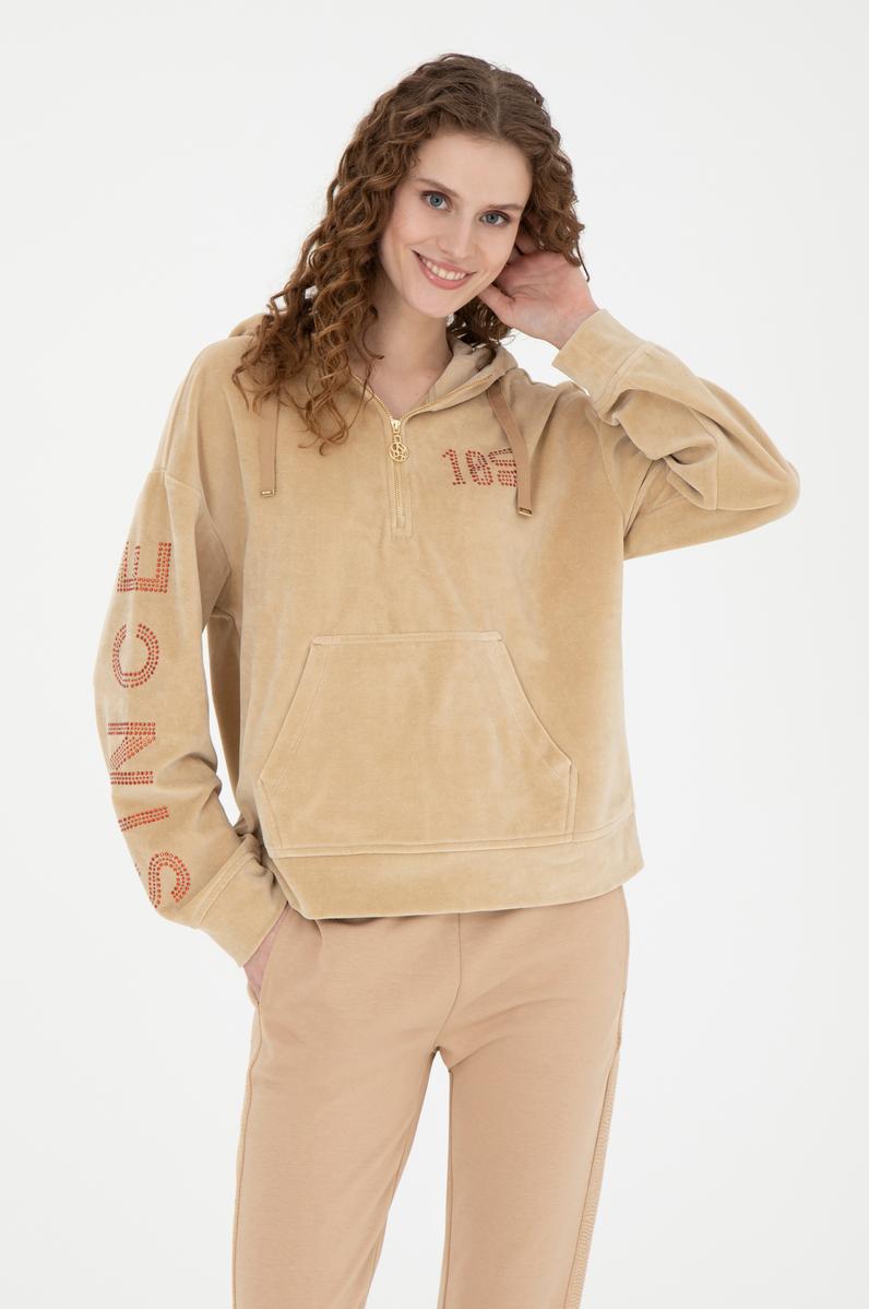 Kadın Kum Kapüşonlu Sweatshirt
