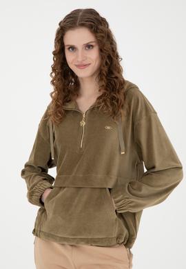 Kadın Haki Kapüşonlu Sweatshirt - 50271594012