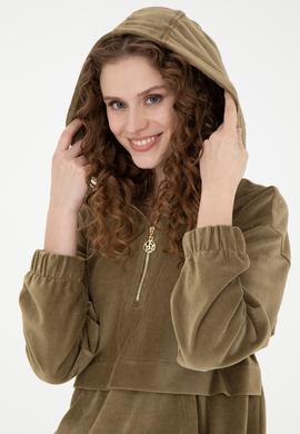 Kadın Haki Kapüşonlu Sweatshirt - 50271594012