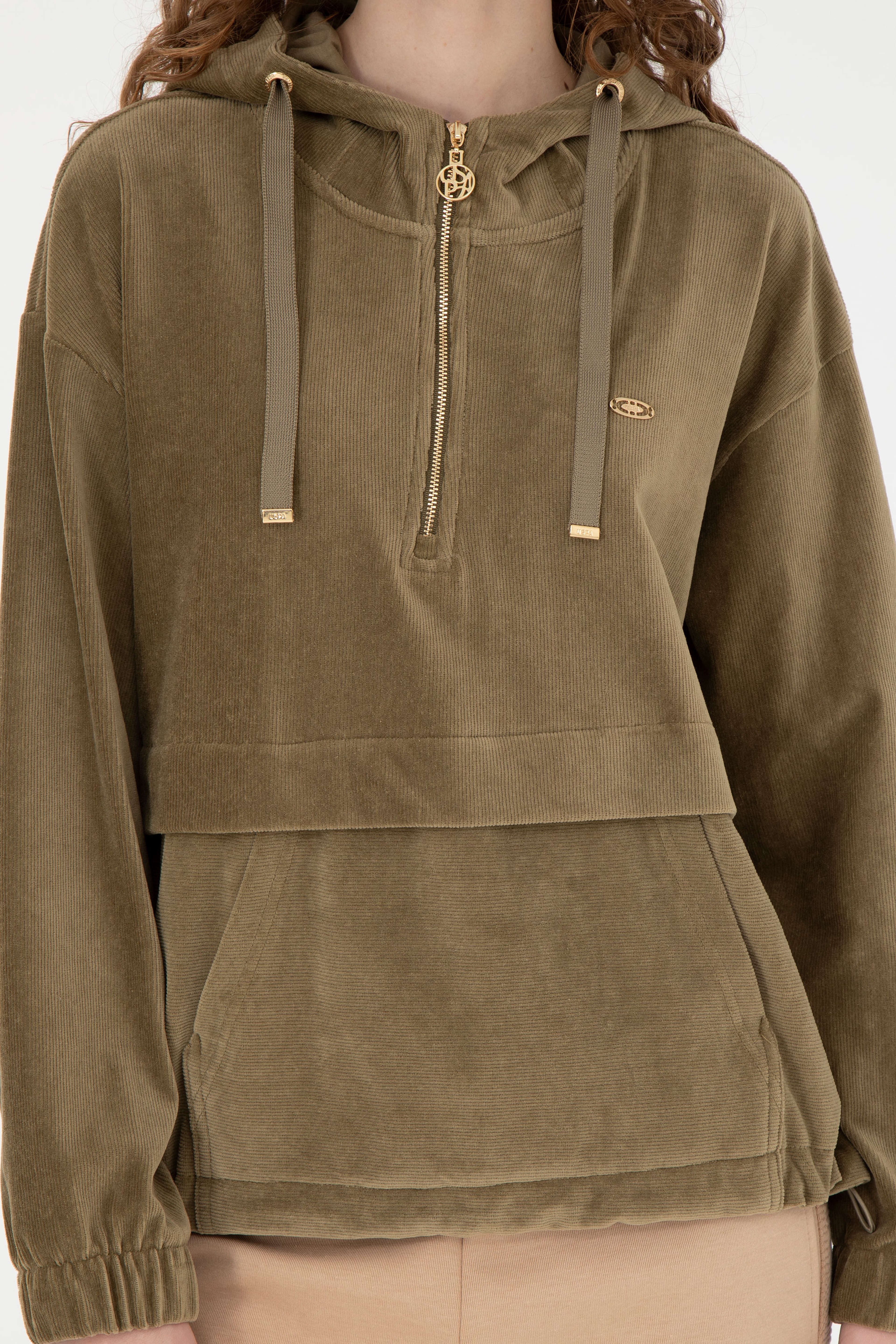 Kadın Haki Kapüşonlu Sweatshirt - Image 6