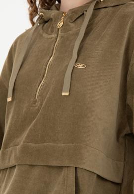 Kadın Haki Kapüşonlu Sweatshirt - 50271594012