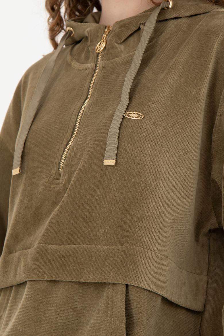 Kadın Haki Kapüşonlu Sweatshirt - 50271594012