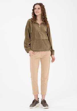 Kadın Haki Kapüşonlu Sweatshirt - 50271594012
