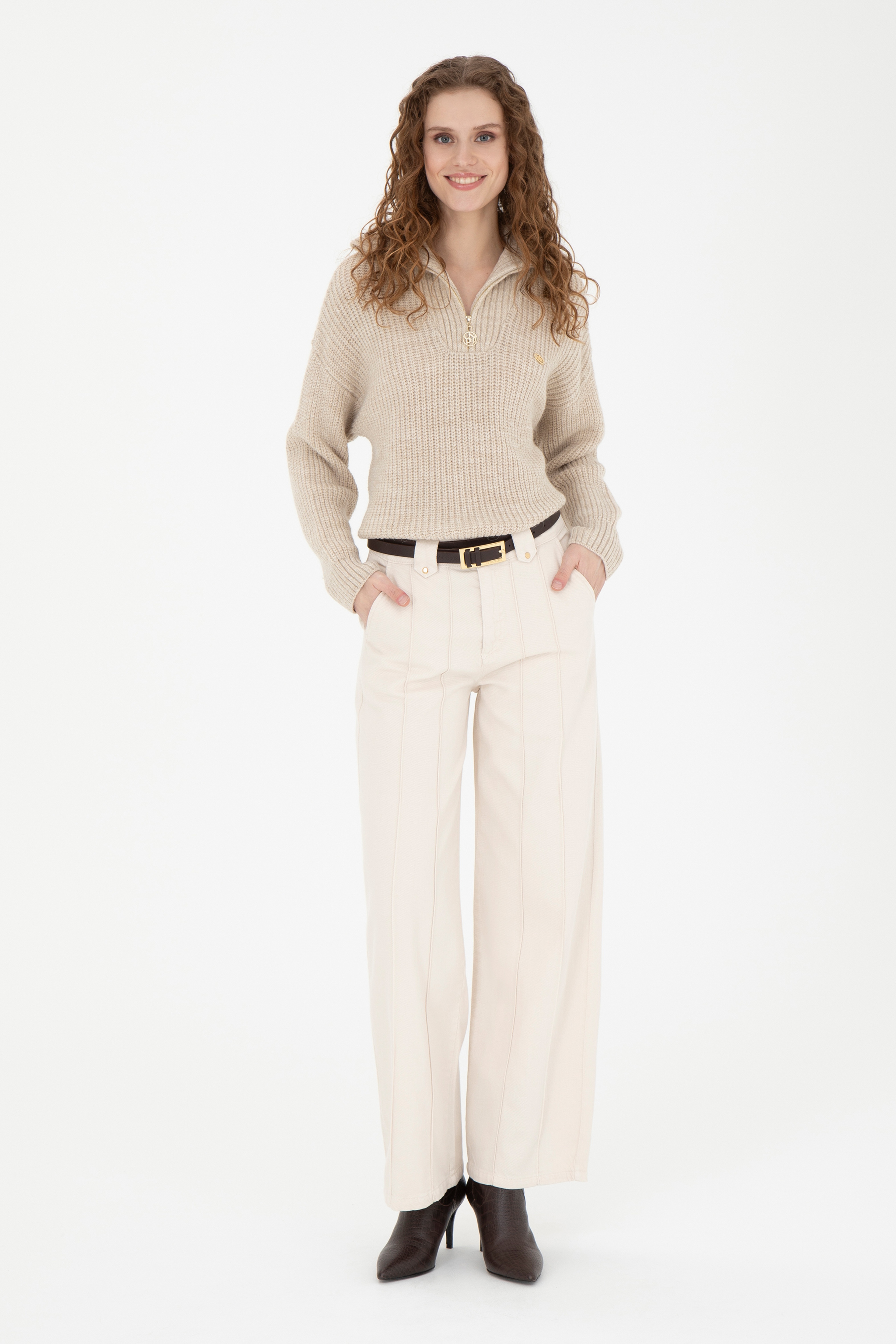 Kadın Taş Loose Fit Jean Pantolon - Image 1