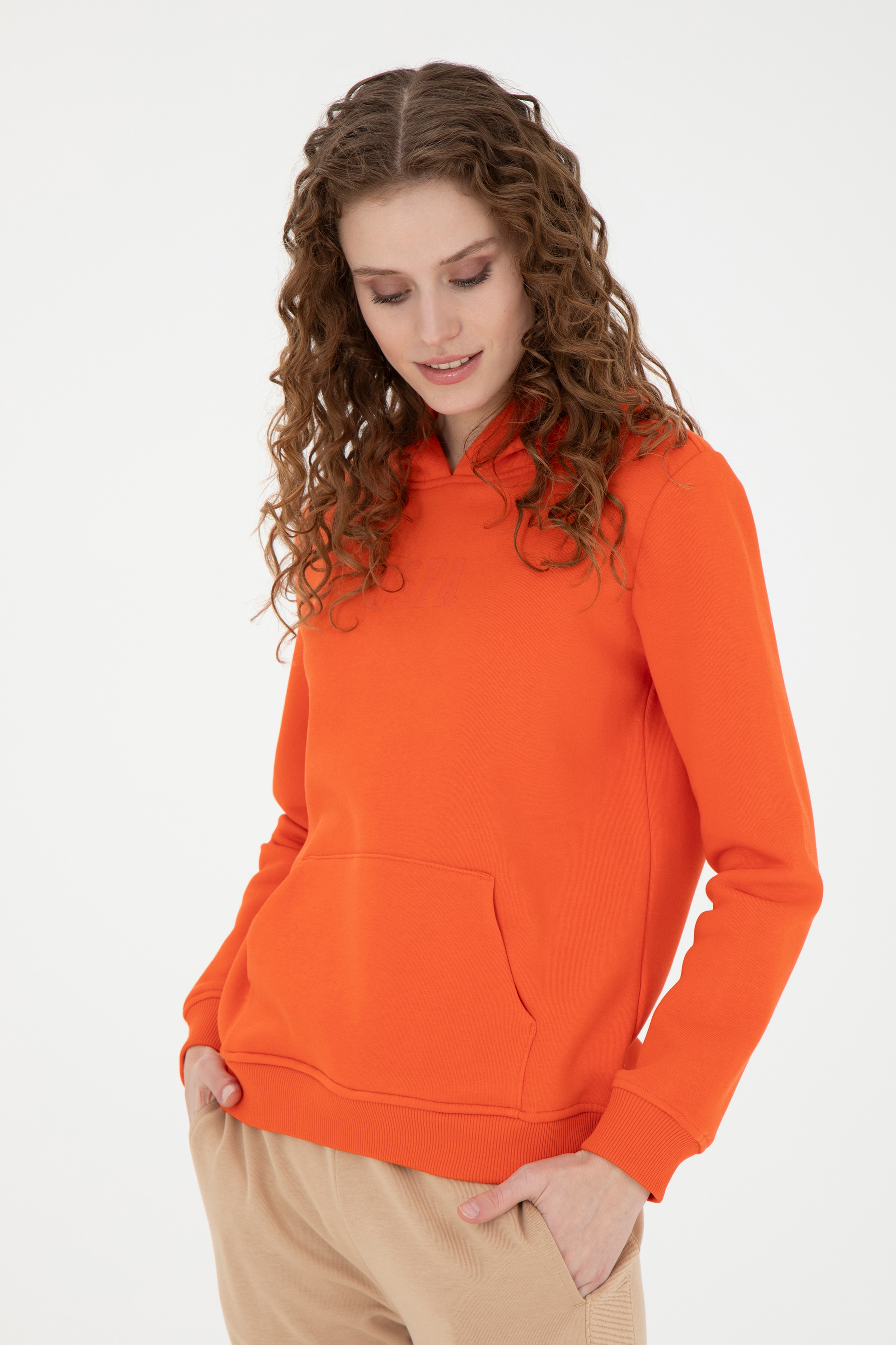 Kadın Turuncu Basic Sweatshirt - Image 3