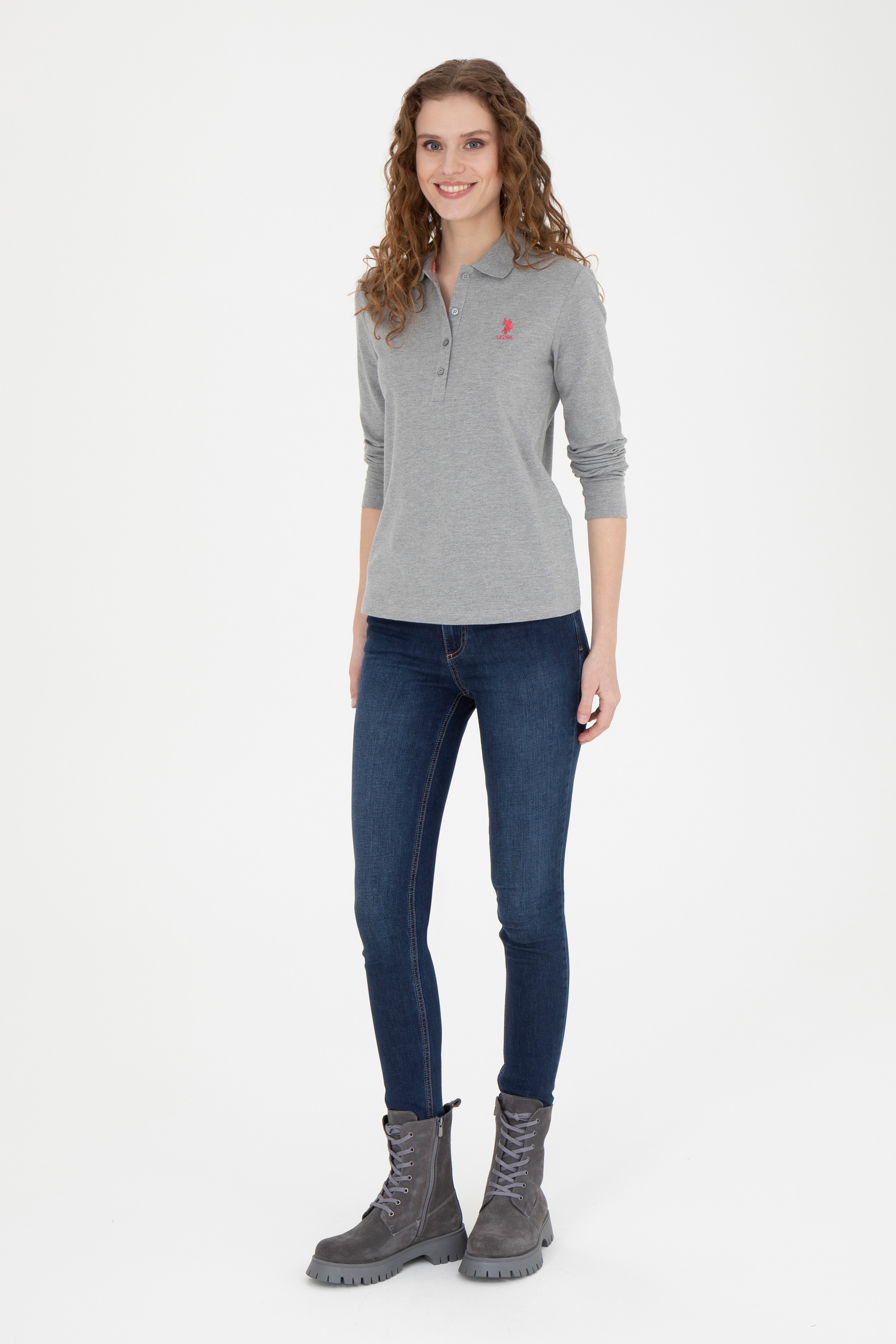 Kadın Gri Melanj Basic Sweatshirt - Image 4