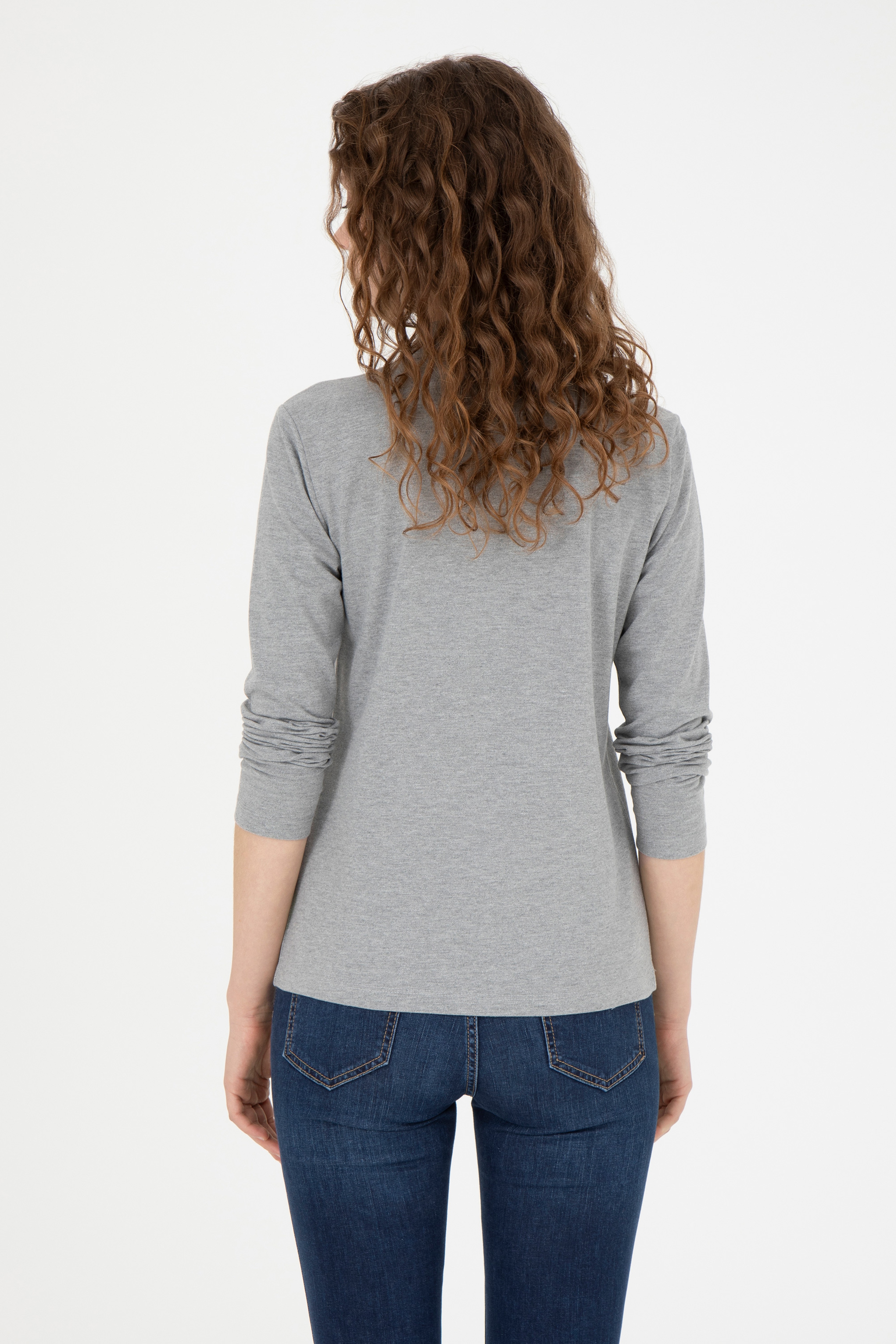 Kadın Gri Melanj Basic Sweatshirt - Image 5