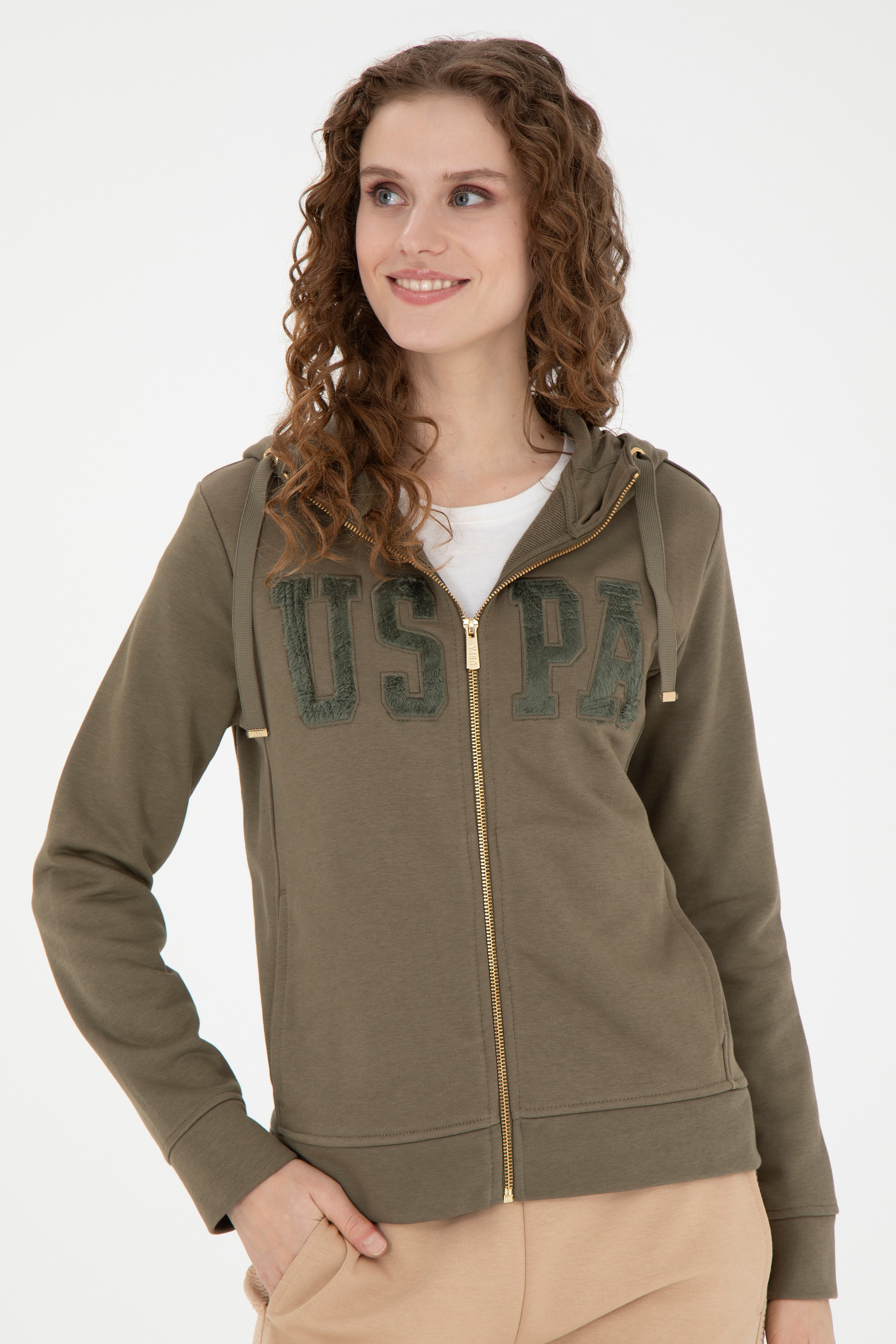 Kadın Haki Basic Sweatshirt - Image 3