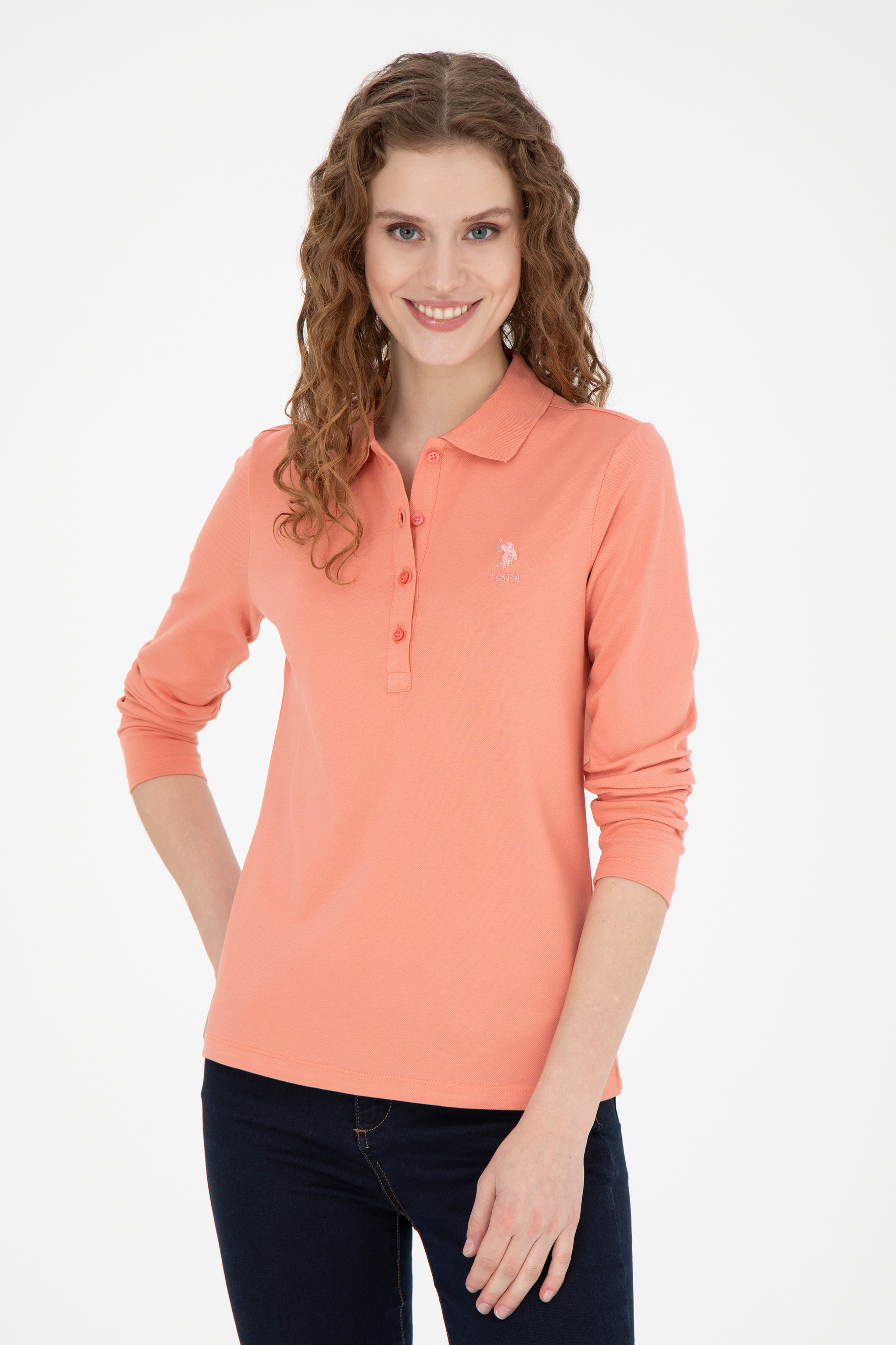Kadın Somon Basic Polo Yaka Sweatshirt - Image 3
