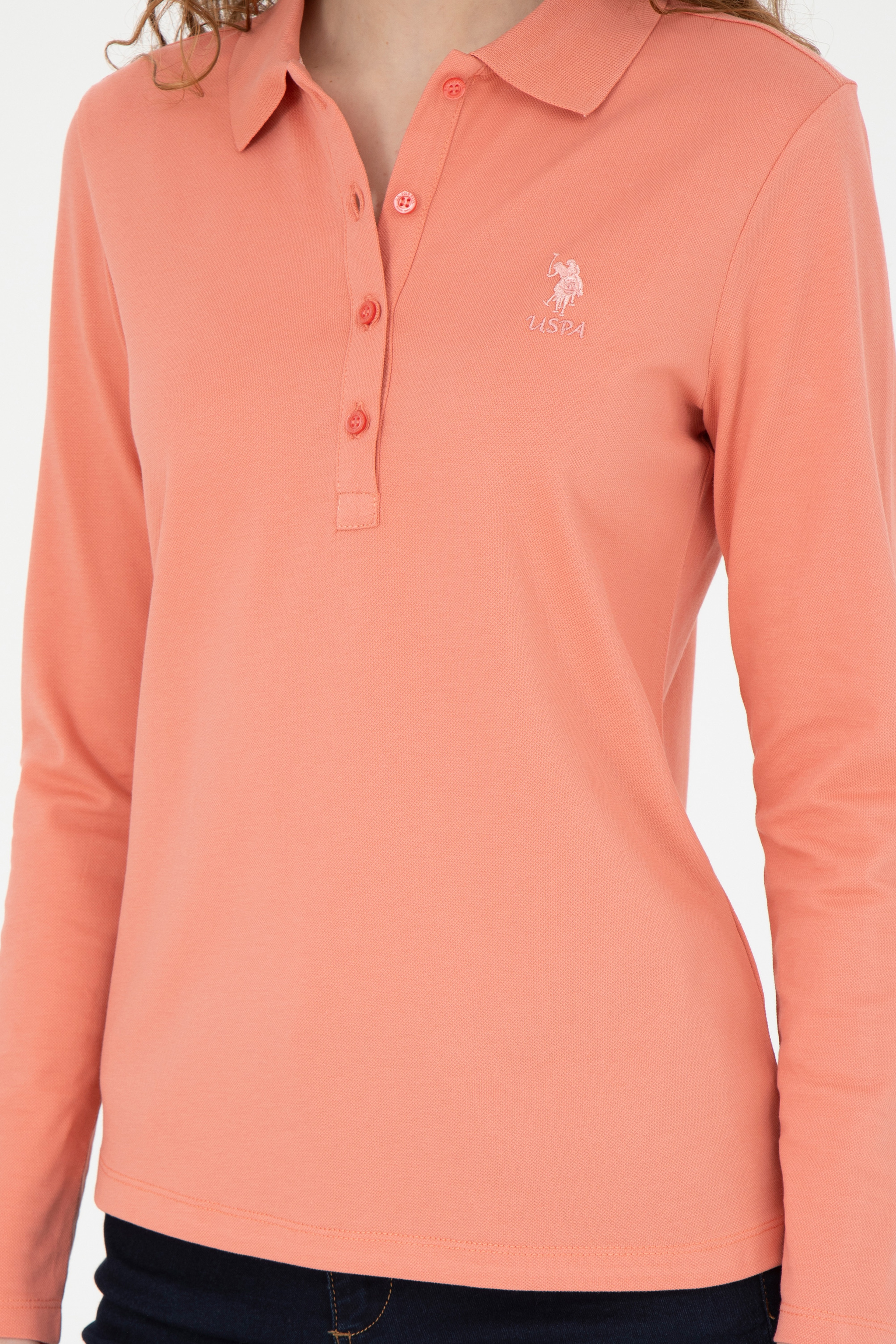 Kadın Somon Basic Polo Yaka Sweatshirt - Image 6