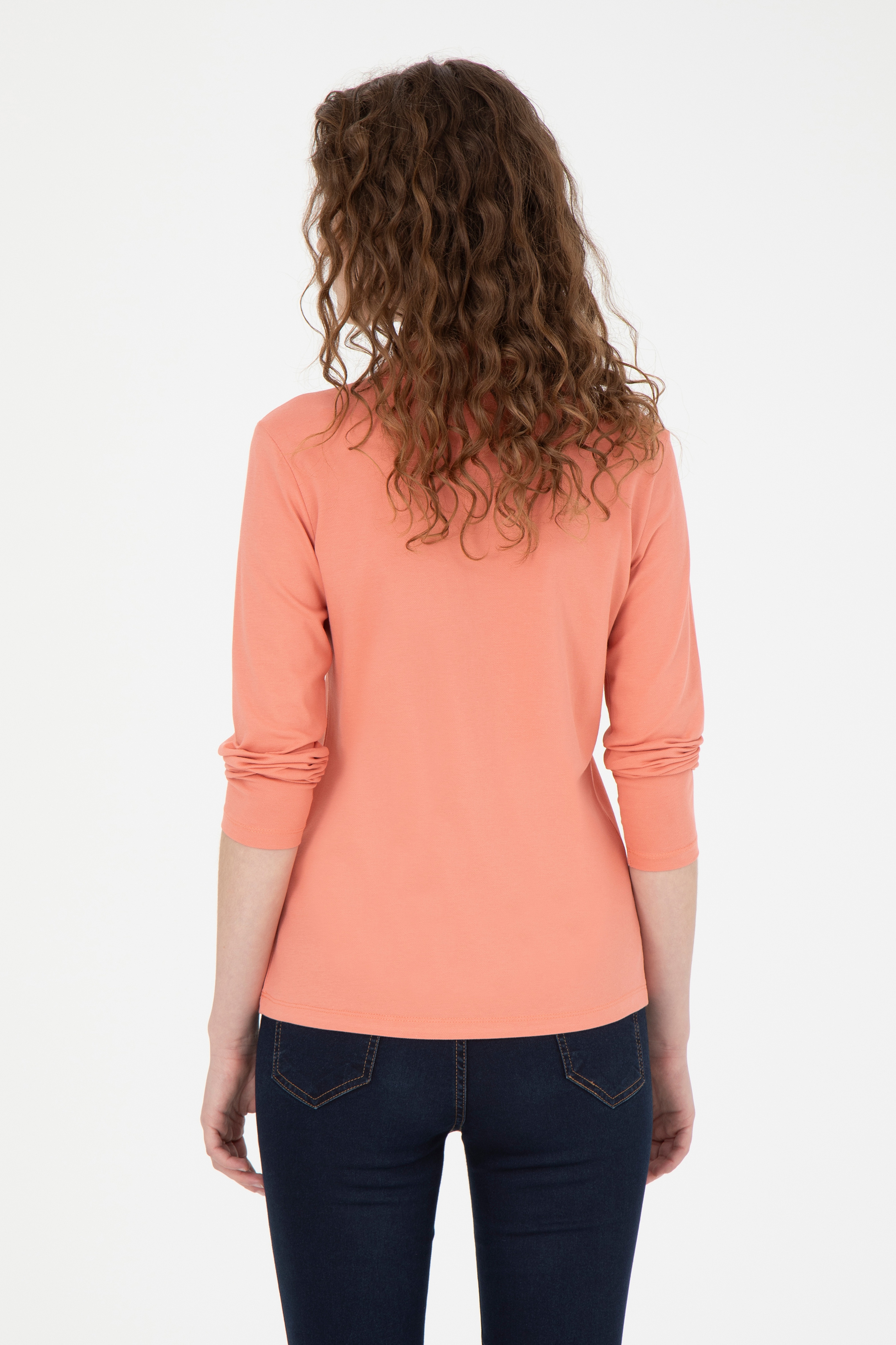 Kadın Somon Basic Polo Yaka Sweatshirt - Image 5
