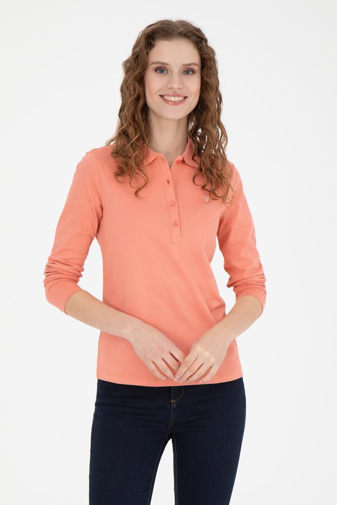 Kadın Somon Basic Polo Yaka Sweatshirt