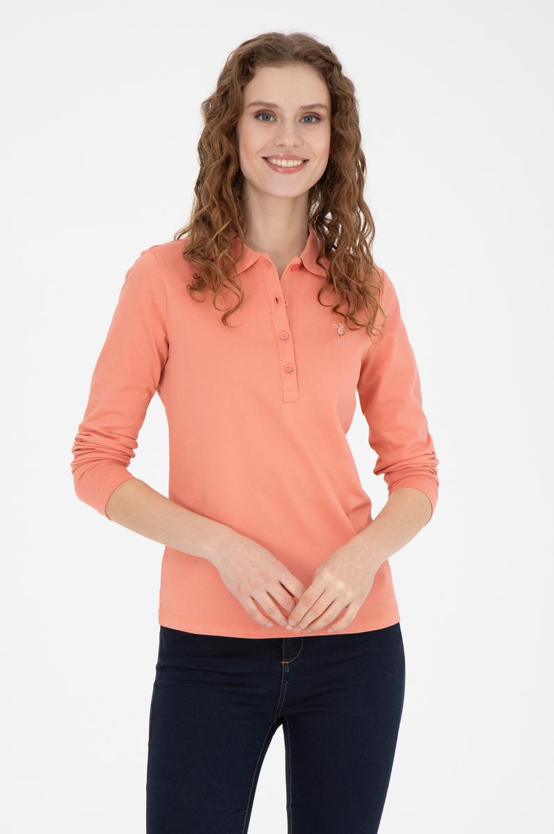Kadın Somon Basic Polo Yaka Sweatshirt