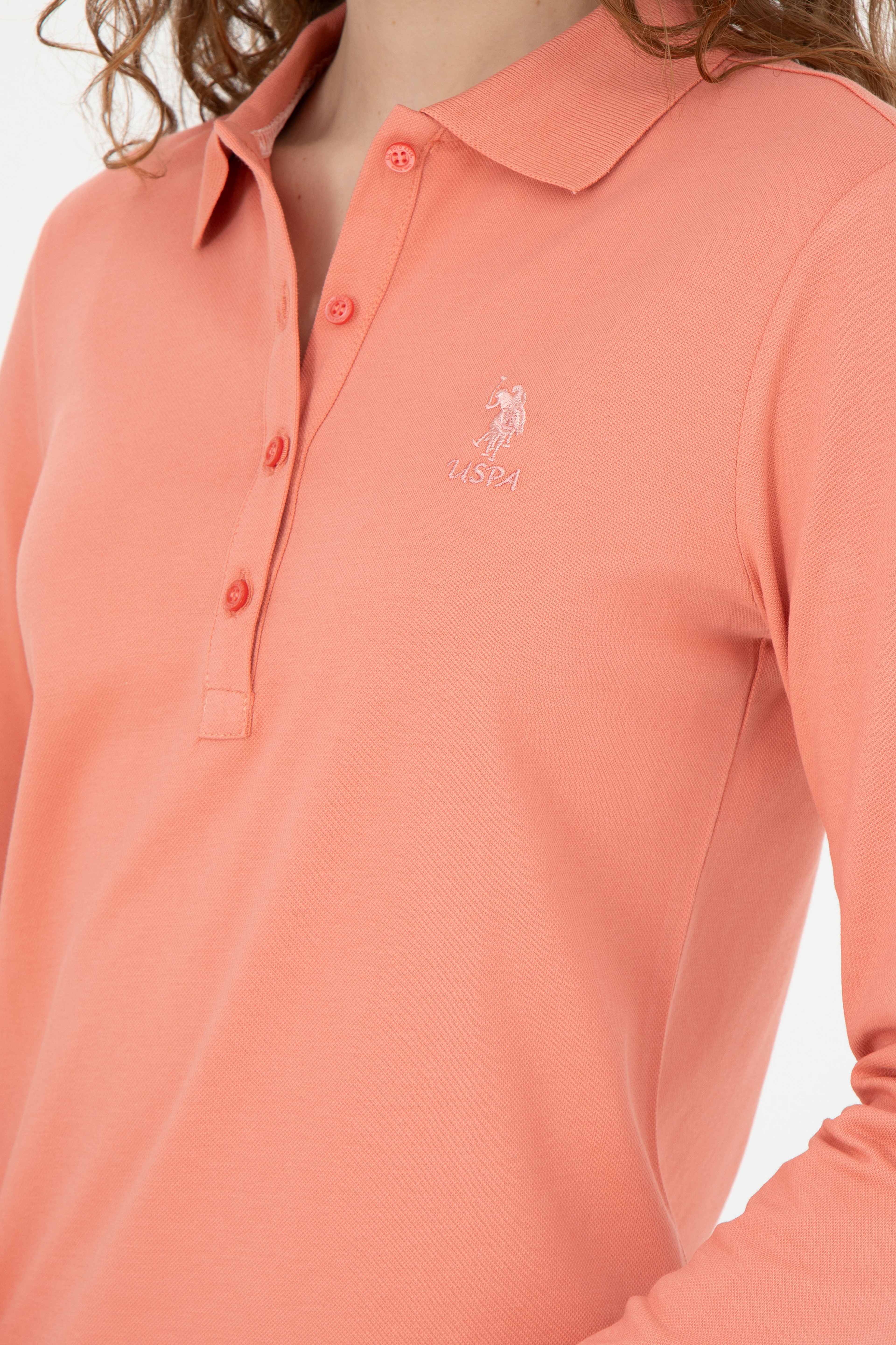 Kadın Somon Basic Polo Yaka Sweatshirt