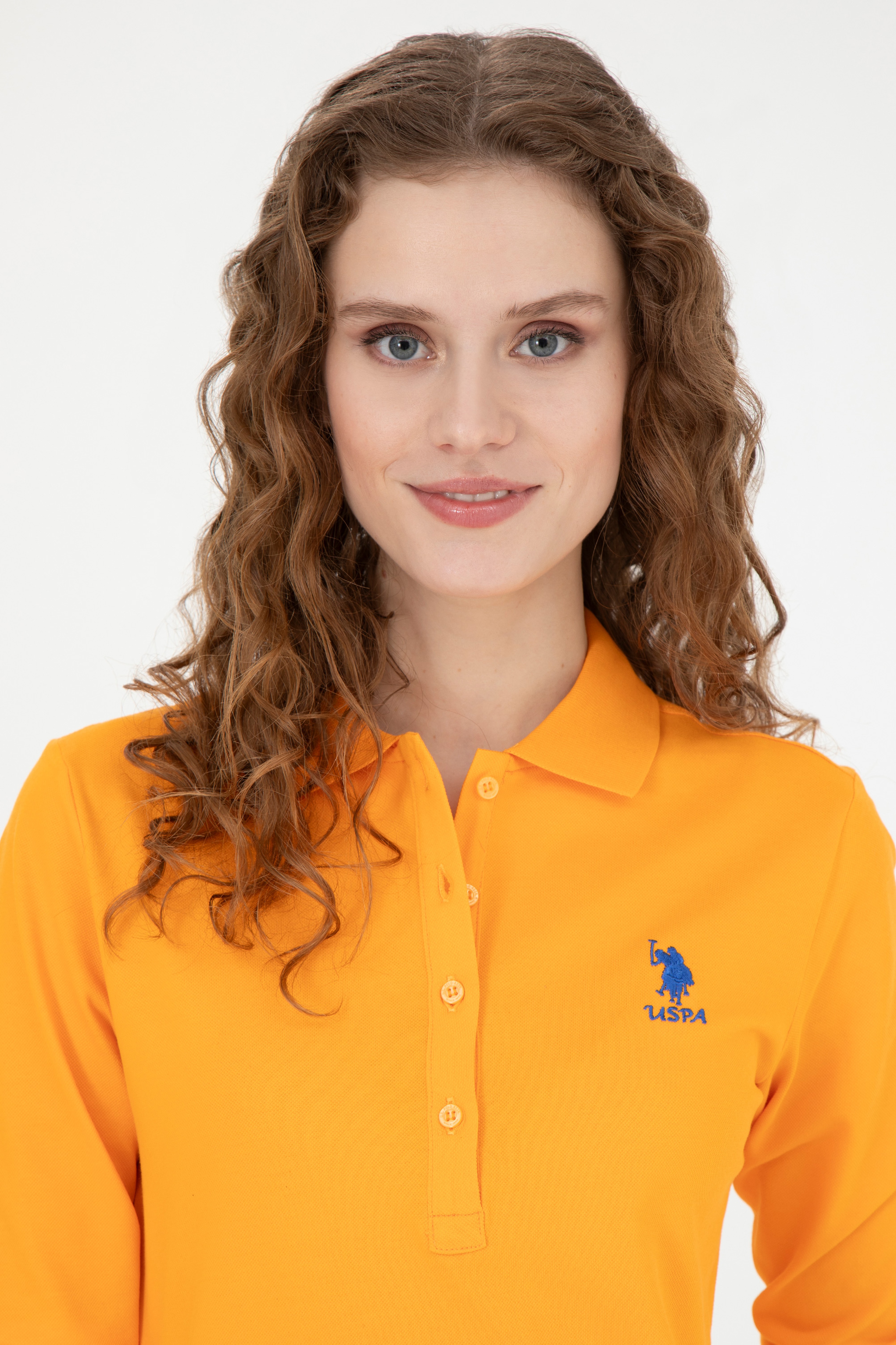 Kadın Turuncu Basic Polo Yaka Sweatshirt