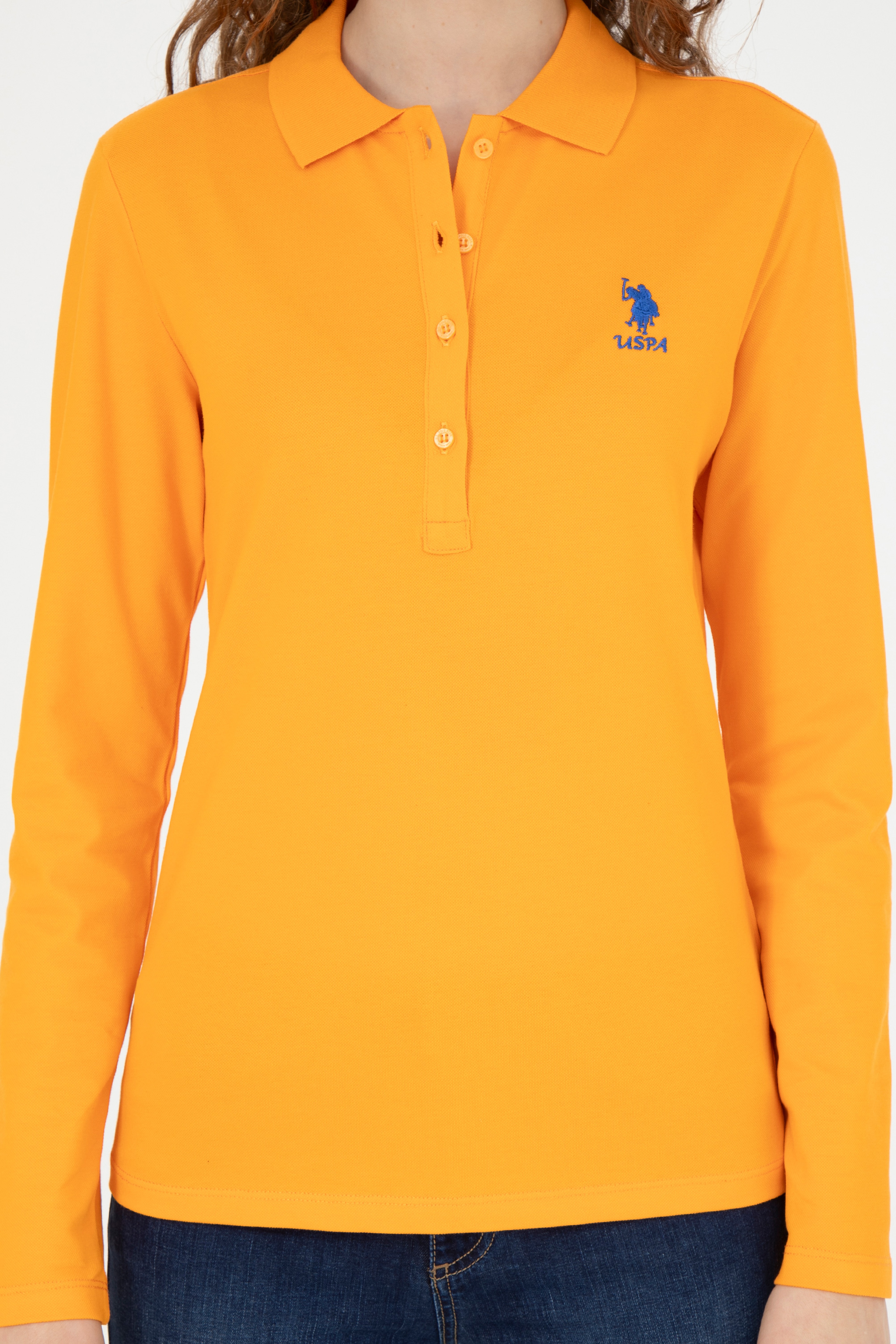 Kadın Turuncu Basic Polo Yaka Sweatshirt
