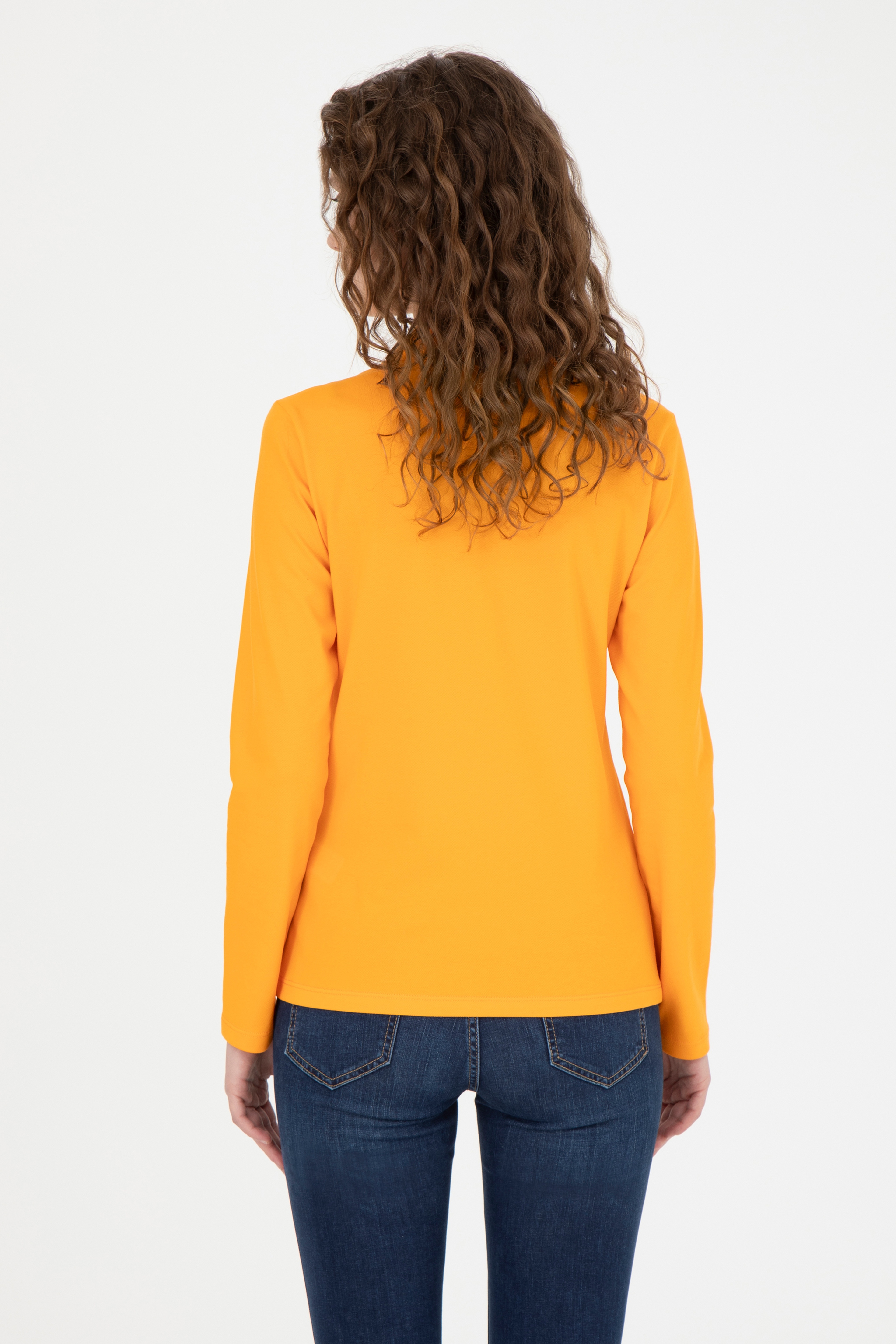 Kadın Turuncu Basic Polo Yaka Sweatshirt