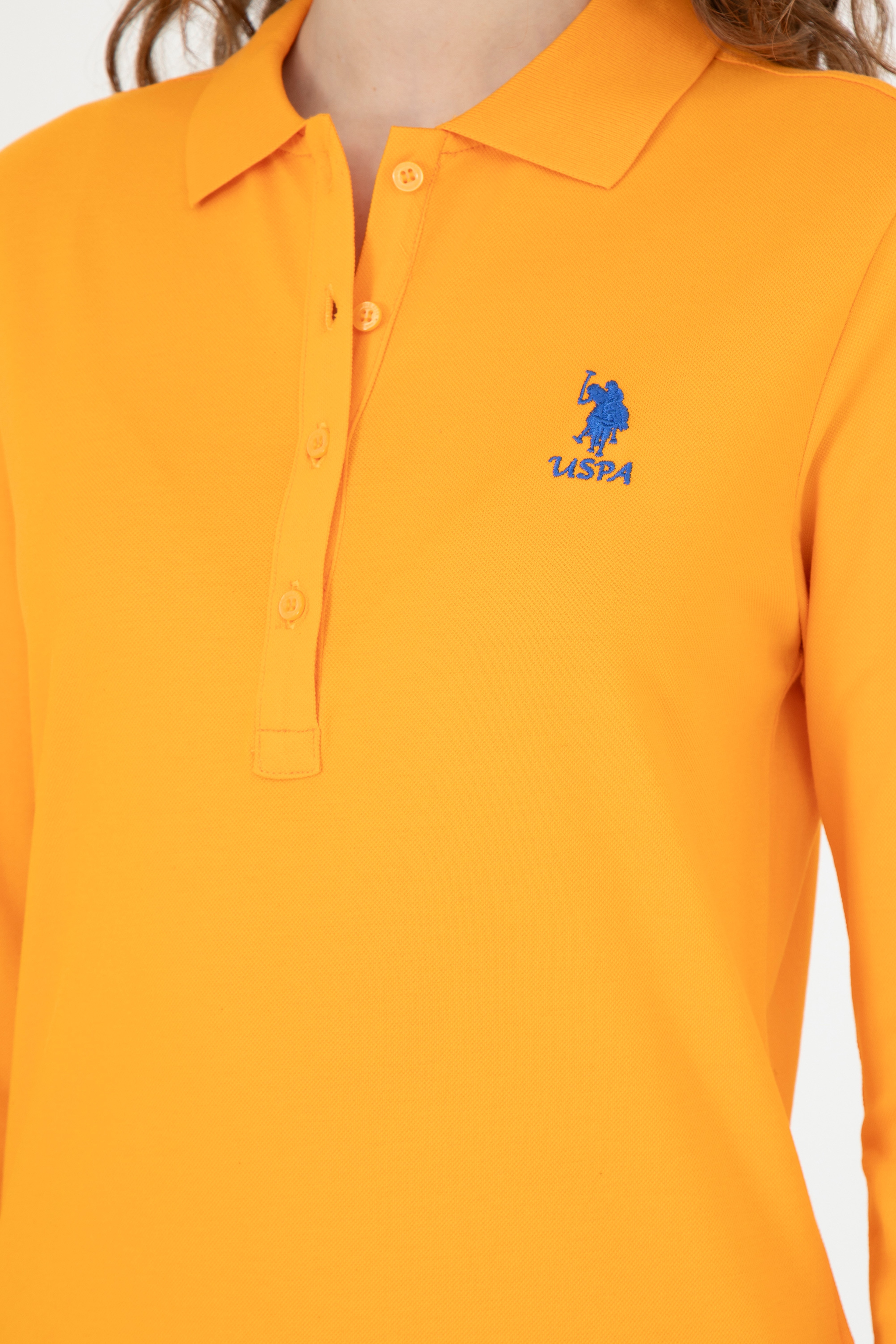 Kadın Turuncu Basic Polo Yaka Sweatshirt - Image 7