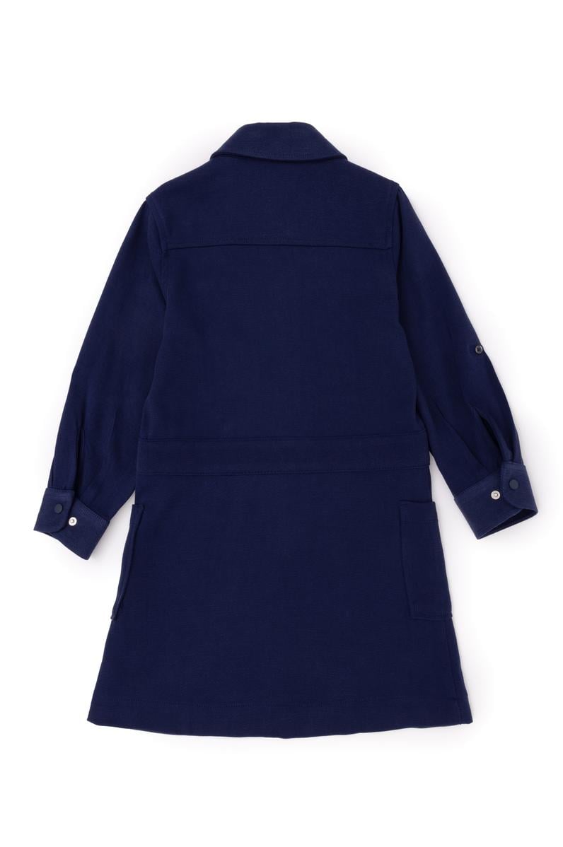 Kız Çocuk Lacivert Cep Detaylı İşlemeli Dokuma Elbise