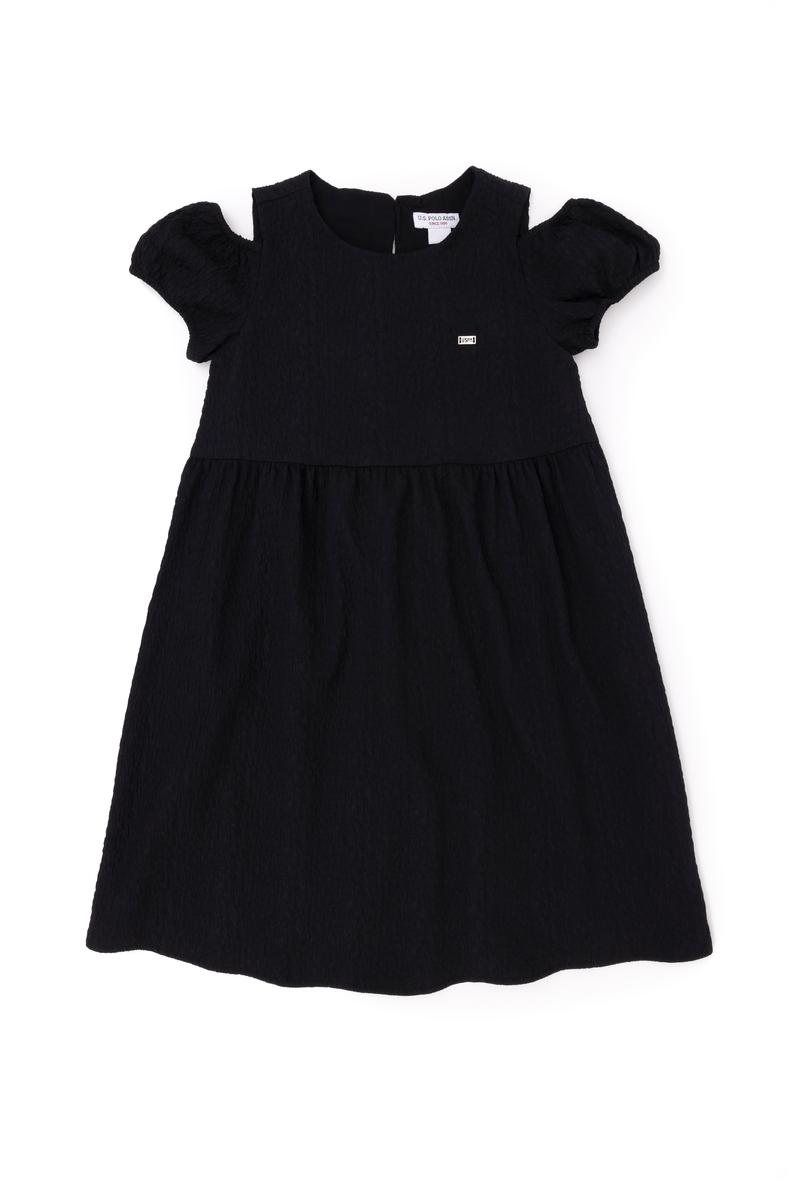 Kız Çocuk Siyah Kolsuz Dokuma Elbise