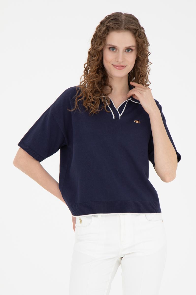 Kadın Lacivert V Yaka Kazak