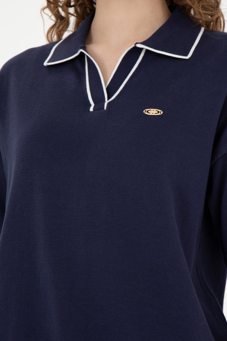 Kadın Lacivert V Yaka Kazak