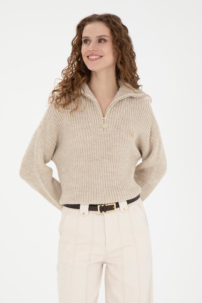 Kadın Kum Melanj V Yaka Kazak - 50277299025