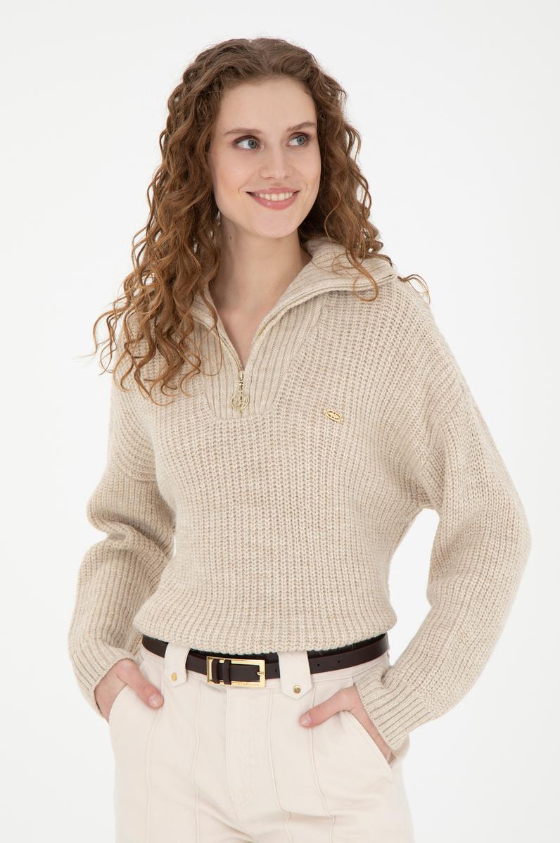 Kadın Kum Melanj V Yaka Kazak